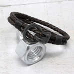 Polished Stainless Steel Hook Clasp Leather Bracelet // 10mm (Navy)