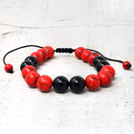 Natural Stone + Onyx Beaded Adjustable Bracelet // 10mm (Red Turquoise)