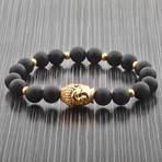 Gold Plated Stainless Steel Buddha Bead Bracelet // Onyx