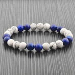 Howlite + Lapis Lazuli Stone Beaded Stretch Bracelet // Blue + White