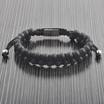 Matte Onyx Stone Double Layered Bracelet // Black + Silver