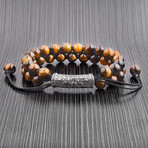 Tiger's Eye Stone + Stainless Steel Double Layered Bracelet // Brown + Silver (Onyx)