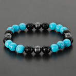 Turquoise + Onyx + Hematite Stretch Bracelet // Blue + Black + Gray
