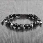 Onyx + Stainless Steel Beaded Macrame Bracelet // Black + Silver