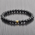 Natural Stone + Stainless Steel Beaded Bracelet (Onyx)