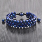 Triple Layer Beaded Macrame Bracelet // Blue
