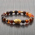 Gold Plated Stainless Steel Buddha Bead Bracelet // Onyx (Agate)