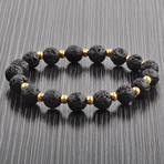Lava Stone + Stainless Steel Beaded Bracelet // Black + Gold