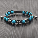 Turquoise Stone + Stainless Steel Beaded Adjustable Bracelet // Blue + Silver