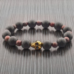 Obsidian + Garnet + Stainless Steel Beaded Bracelet // Black + Purple + Gold