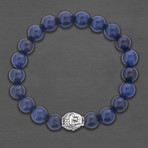 Buddha Agate Beaded Bracelet // Blue + Silver