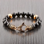Stainless Steel + Onyx Beaded Bracelet // Black + Gold