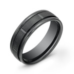 Matte Groove Lined Comfort Fit Ring // 7mm // Black (10)