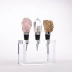 Set of 3 Mineral Wine Stoppers + Acrylic Base // Rose Quartz
