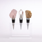 Set of 3 Mineral Wine Stoppers + Acrylic Base // Rose Quartz