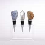 Set of 3 Mineral Wine Stoppers + Acrylic Base // Lazulite