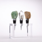 Set of 3 Mineral Wine Stoppers + Acrylic Base // Fluorite