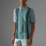 Vertical Block Stripe Polo Shirt // Teal + Green (S)