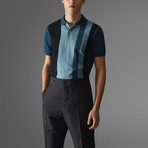 Vertical Block Stripe Polo Shirt // Deep Blue + Blue (3XL)