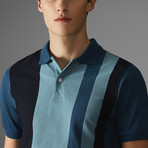 Vertical Block Stripe Polo Shirt // Deep Blue + Blue (3XL)