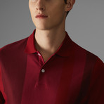 Vertical Block Stripe Polo Shirt // Deep Pink + Red (L)