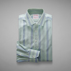 Piumino Fine Stripe Shirt // Pale Green + Blue (US: 15.5R)