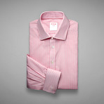 Piquet 100 Stripe Double Cuff Shirt // Pink + White (US: 15.5R)