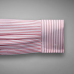 Piquet 100 Stripe Double Cuff Shirt // Pink + White (US: 13L)