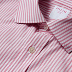 Piquet 100 Stripe Double Cuff Shirt // Pink + White (US: 15.5R)