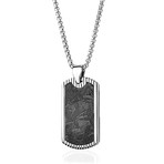 Beaded Edge Dog Tag Necklace // Silver + Black