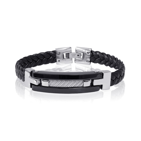 Stainless Steel + Carbon Fiber ID Bracelet // Black + Silver (S)