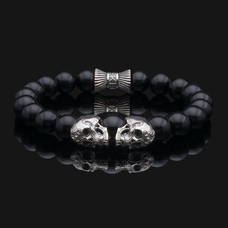 Skull Onyx Bracelet // Silver + Black (X-Small)