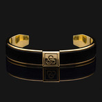 Black Leather Cuff Bracelet // Gold + Black