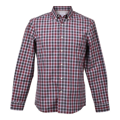 Brunello Cucinelli // Button-Up Shirt // Red + Gray (XS)