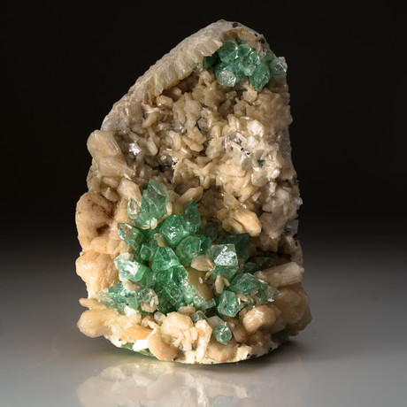 Natural Green Apophalite with Pink Sillbite + Matrix