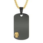 Two-Tone Dog Tag + Skull Pendant Necklace // Black + Yellow