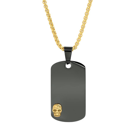 Two-Tone Dog Tag + Skull Pendant Necklace // Black + Yellow