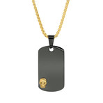 Two-Tone Dog Tag + Skull Pendant Necklace // Black + Yellow