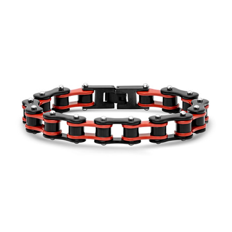 Two-Tone Bicycle Chain Link Bracelet // Black + Red