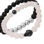 Beaded + Skull Bracelet // Set of 2 // Black + White