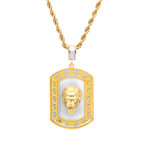 Sandblast Lion Head Dog Tag Pendant Necklace // Yellow