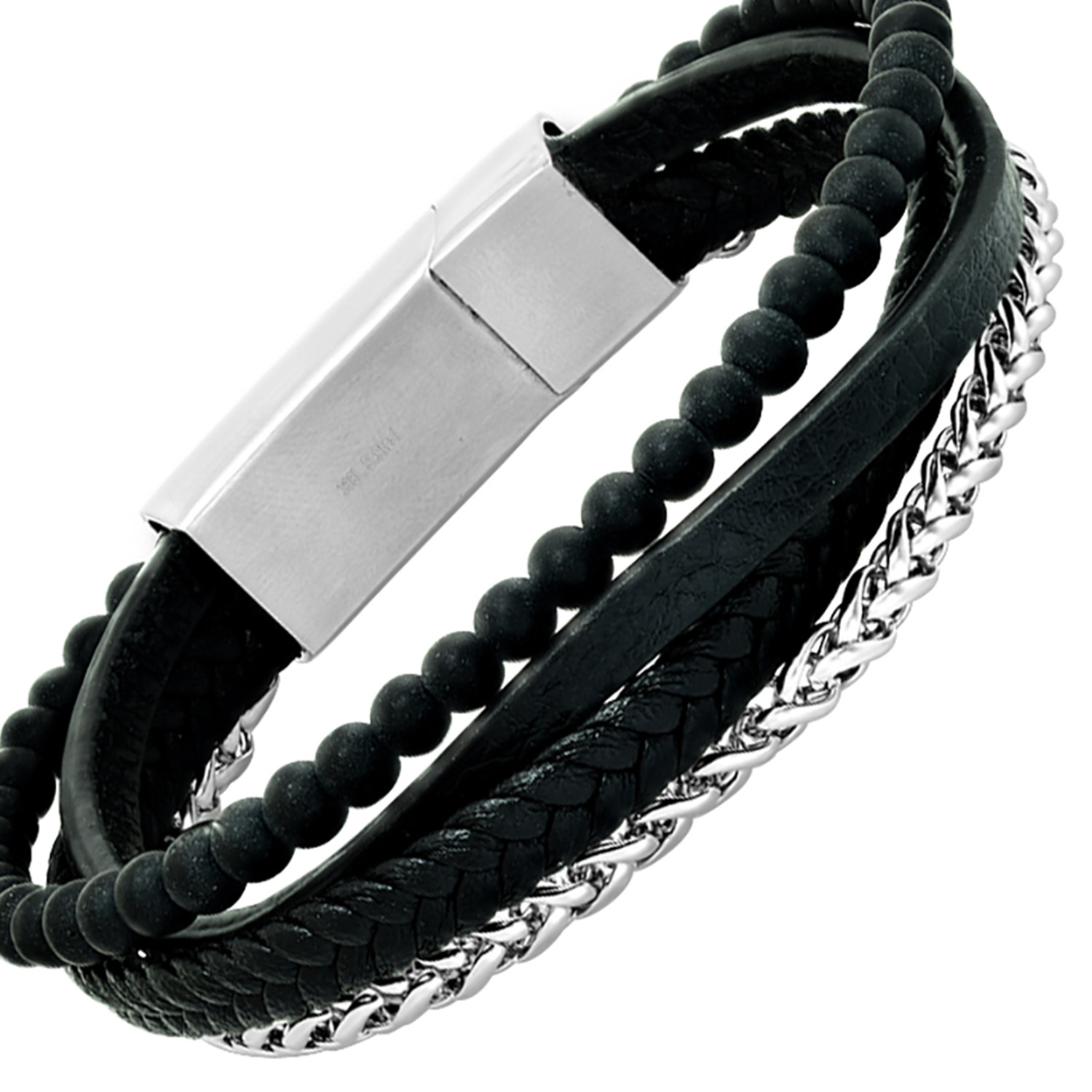 Layered Leather + Beaded Bracelet // Silver - HMY Jewelry - Touch of Modern