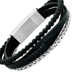 Layered Leather + Beaded Bracelet // Silver