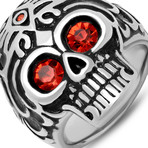 Skull Ring // Black + Red (Size 9)