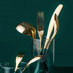 Flatware // Set of 4 // Forest Green + Gold