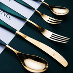 Flatware // Set of 4 // Forest Green + Gold