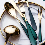 Flatware // Set of 4 // Forest Green + Gold