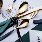 Flatware // Set of 4 // Forest Green + Gold