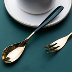 Flatware // Set of 4 // Forest Green + Gold