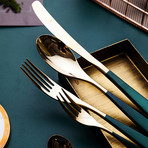 Flatware // Set of 4 // Forest Green + Gold